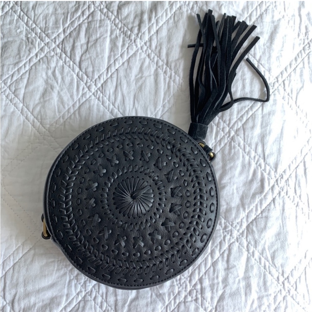 Black Leather Circle Crossbody Bag